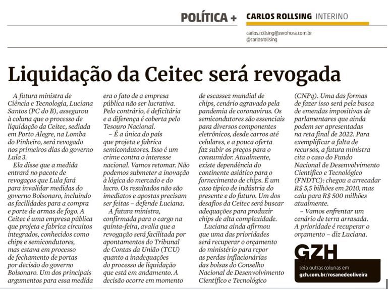 #CEITEC <a href="/lucianasantos/">Luciana Santos</a> <a href="/moreira_uallace/">Uallace Moreira</a> <a href="/andreroncaglia/">André Roncaglia</a> <a href="/MiguelSRossetto/">Miguel Rossetto</a> <a href="/villaverdeadao/">Adão Villaverde</a> <a href="/BohnGass/">Bohn Gass</a> <a href="/fernandapsol/">Fernanda Melchionna</a> <a href="/ManuelaDavila/">Manuela</a> <a href="/capitaldigital/">Luiz Queiroz - Capital Digital</a> <a href="/fausto_oli/">Fausto Oliveira 🇧🇷</a>