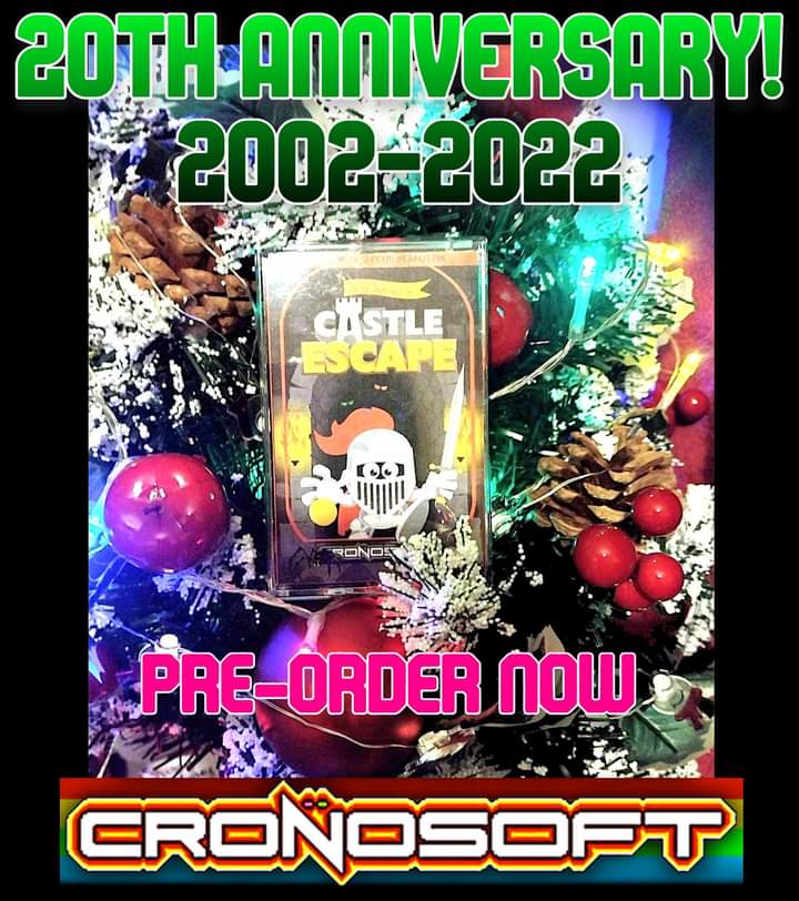 #Cronosoft is proud to announce a new  tape release,  on our 20th anniversary - #CASTLE_ESCAPE, on cassette for #ZXSpectrum to PRE-ORDER now for  £8.00, shipping early January.  cronosoft.fwscart.com
Check out the game running here:
youtube.com/watch?v=Omr3CO…
