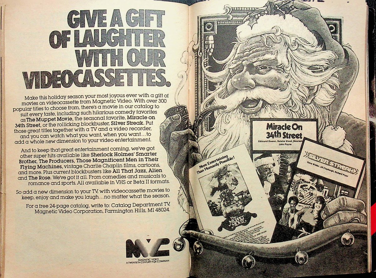 Dec 25 '80 - VCRs still were a luxury item in many homes, so this ad for MVC was a surprise. Bigger surprise? You could get these in either VHS or Beta II #TVGuide #OTD #1980sTV #1980s