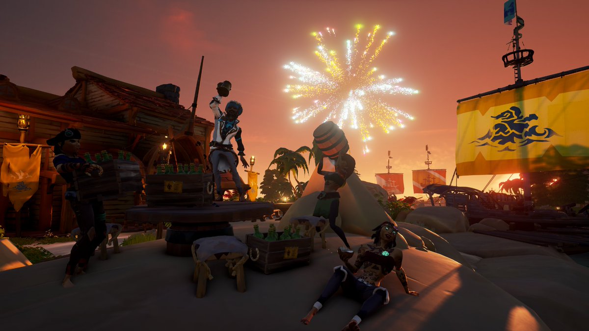 MVRK_H's tweet photo. Happy Holidays! Pirate Party at Golden Sands!! 🕎🎄#SeaOfThieves #SoTShot 
@SeaOfThieves https://t.co/Tufl8X8YzU