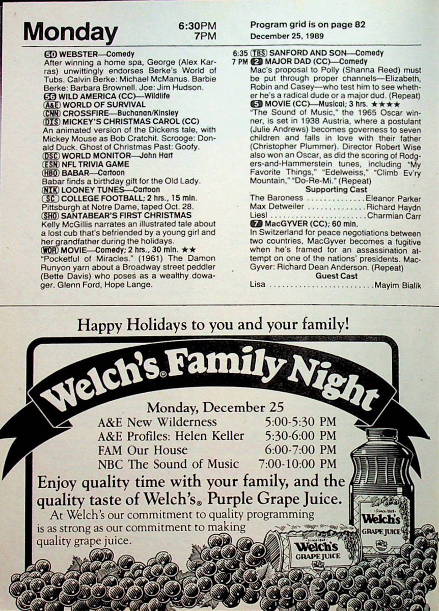 Dec 25 '89 - Quality TV equates to quality grape juice. When you think Christmas, think Welch's Purple Grape Juice. And when you think retro TV Guides, think of Ponch's Disco-Rama. Merry Christmas, everyone!! #TVGuide #OTD #1980sTV #1980s