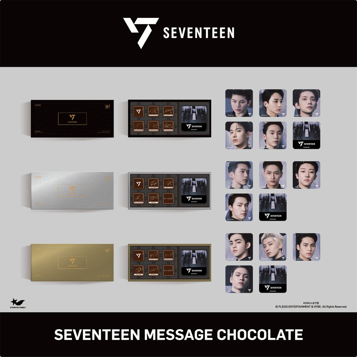 StarfoxShop's tweet photo. #세븐틴_메시지_초콜릿 을 소개합니다. 
제품은 6종으로  구성되어 있으며, 
각 제품엔 세븐틴의 ‘WORLD’와 ‘HOT’ 노랫말과 사인이 새겨진 초콜릿과 세븐틴 각 멤버들의 사진 마그넷이 1개가 들어있습니다.

👇구매링크
https://t.co/uN9cYtIdix
https://t.co/HU2jLtmbsz

#SEVENTEEN_Chocolate🍫 https://t.co/hrIhgv0rqU