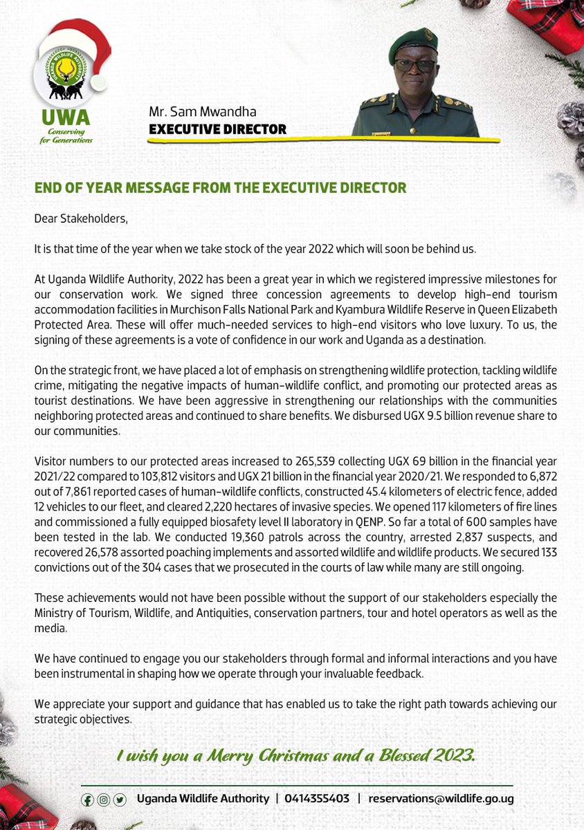 Wonderful message to conservationists and Tourism Fraternity! Merry Christmas and most importantly a healthy 2023++++++++oo