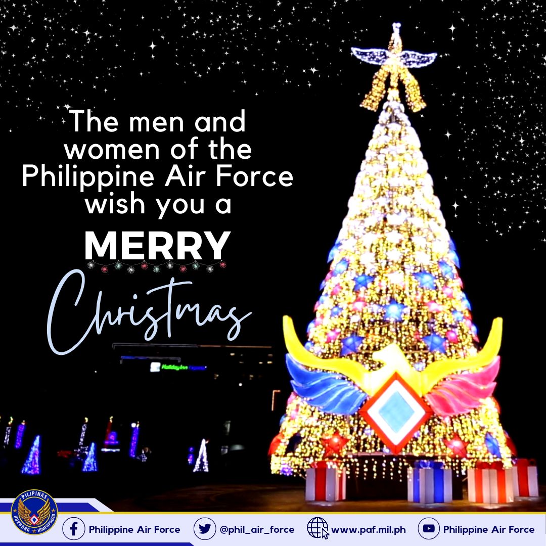 PhilAirForce's tweet photo. Wishing you a season that's merry and bright with the light of God's love.
#LipadPAF
#PAFyoucanTrustLipadPAF
#GuardiansofourPreciousSkiesBearersofHope
#PAFyoucanTRUST
#PAFat75
#AFPyoucanTRUST
#AFPat87 https://t.co/O1To2aXAR5