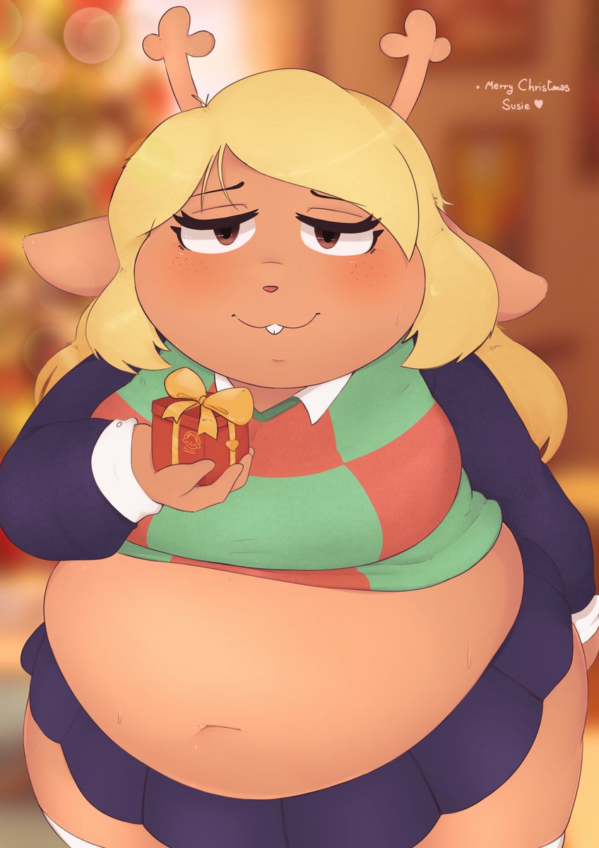 Chubby Noelle giving a cute lil present to Susie <3 That present has cute lil chalks for Susie to eat UwU Merry Christmas peeps ✨