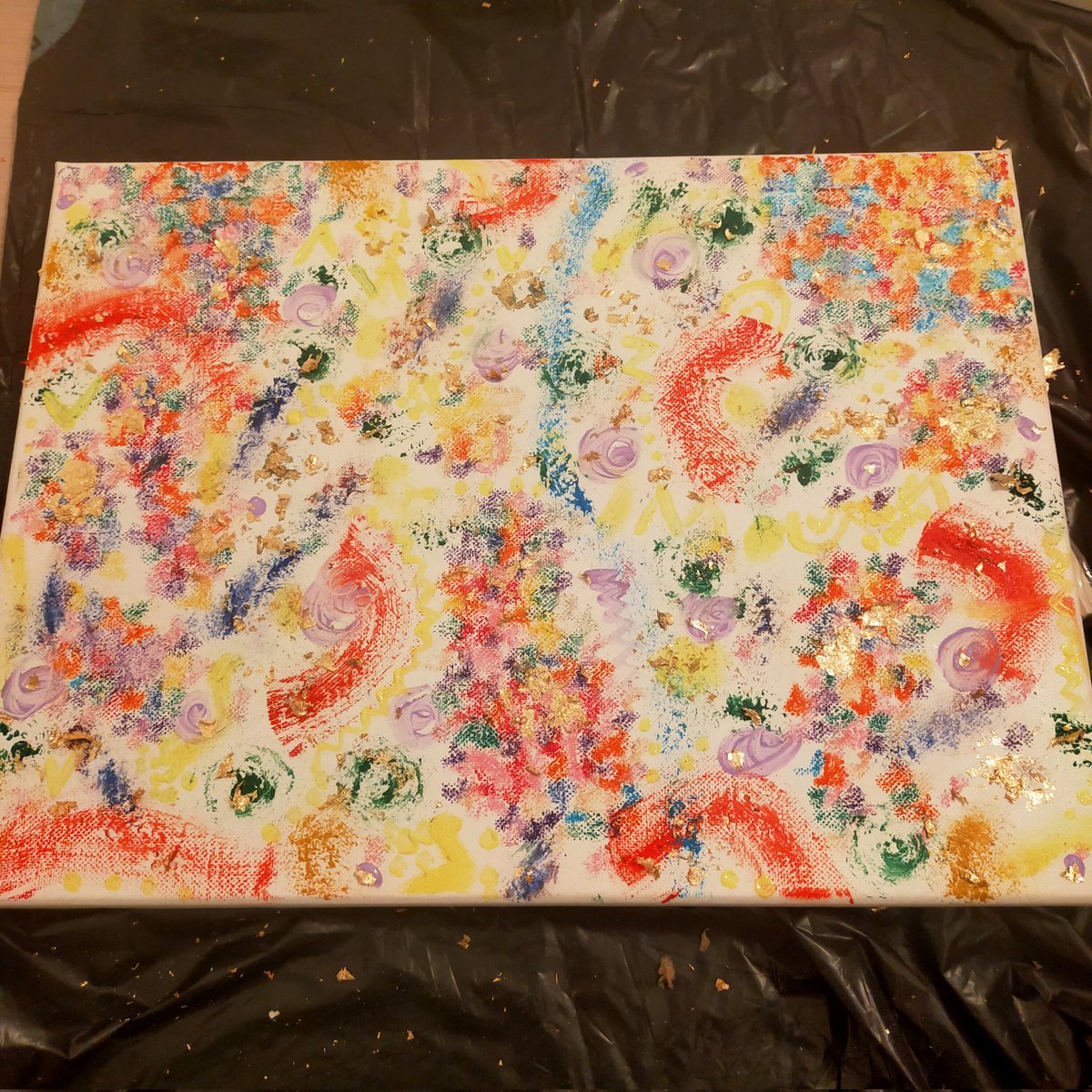 Miaromana's tweet photo. Not ready yet, noch nicht fertig, #oelfarben #acrylfarben #oelpastellkreide #leim #goldflocken #schwamm #faecherpinsel #staebchen #stahlwolle #farbroller #oilpaints #acrylicpaints #oilpastels #glue #goldflakes #sponge #fanbrush #sticks #steelwool #colorroller https://t.co/aY6vC7G71G