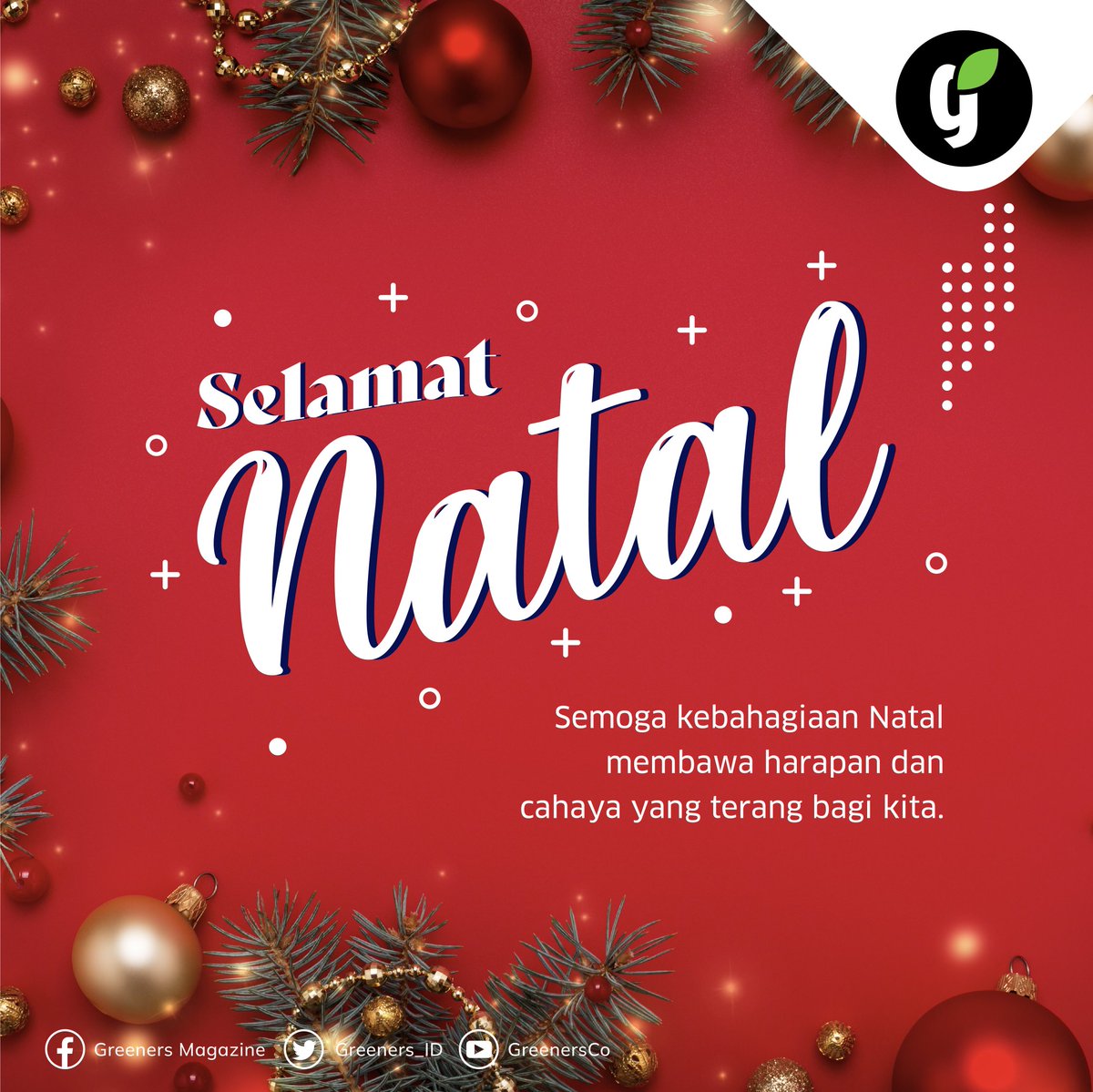 Greeners.co mengucapkan Selamat Hari Natal bagi Sobat Greeners yang merayakan 🎄

Semoga kebahagiaan Natal 2022 dan tahun baru 2023 membawa harapan dan cahaya yang terang bagi kita semua ❄️

#Christmas2022