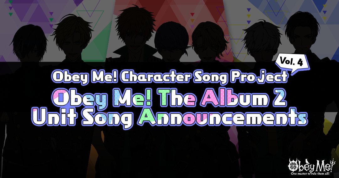 ObeyMeOfficial1's tweet photo. Obey Me! Character Song Project Vol. 4
We are thrilled to announce the unit songs for Obey Me! The Album 2! ✨

Thank you to everyone who voted on the units! ❤
For the next three days, we will be revealing the silhouettes of the units, so let us know if we chose your dream duo! https://t.co/9HcHKH4uJk