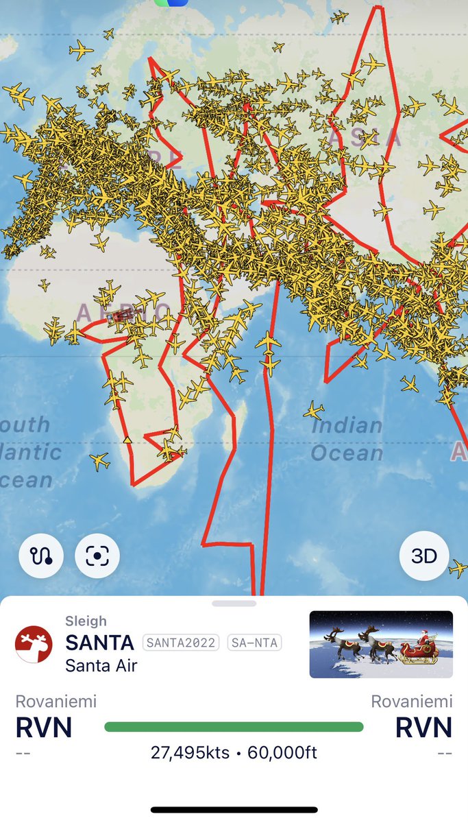 DannyMK's tweet photo. Christmas: flight radar, tracking Santa at 27,000 knots - you have to love the web, just for this! https://t.co/q49eBtm8fO