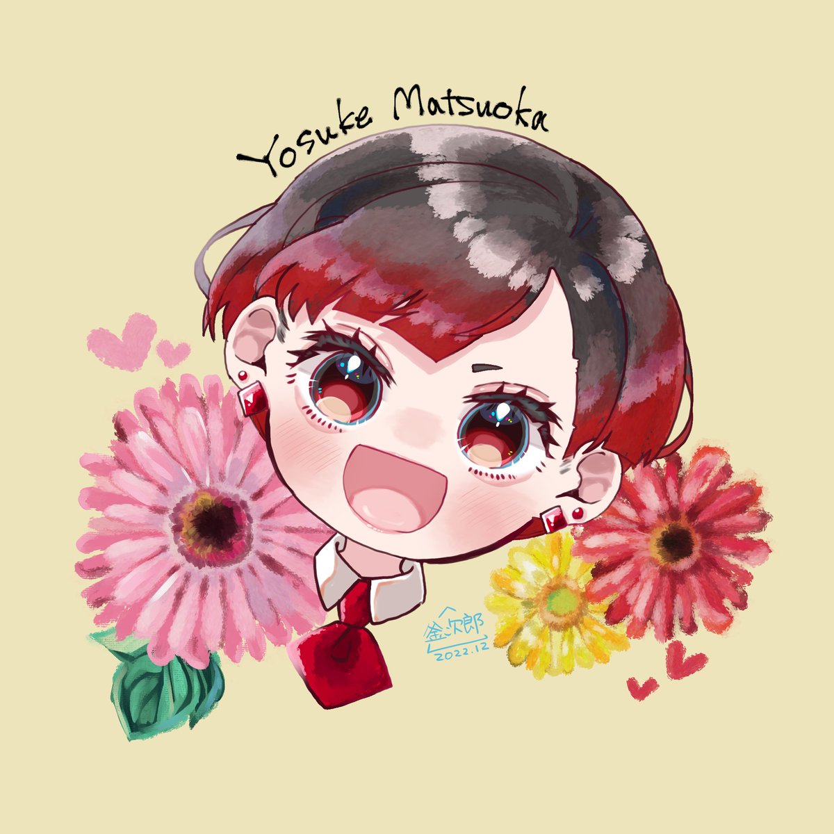 1girl solo earrings jewelry smile flower red hair  illustration images