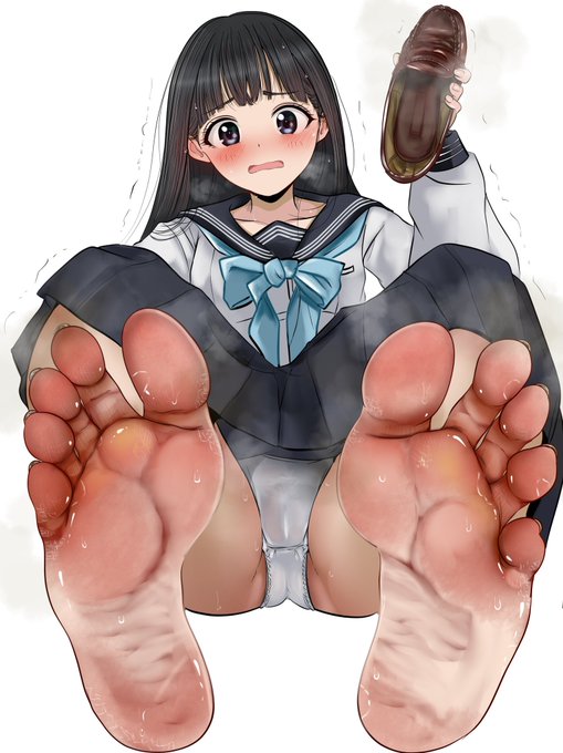 明日ちゃんの足のニオイ恥ずかしそうな黒髪美少女の足裏好き…ファンティア&ファンボックスプラン内限定で湿った蒸れ蒸れ靴下差分&ぶっかけ差分公開しました 