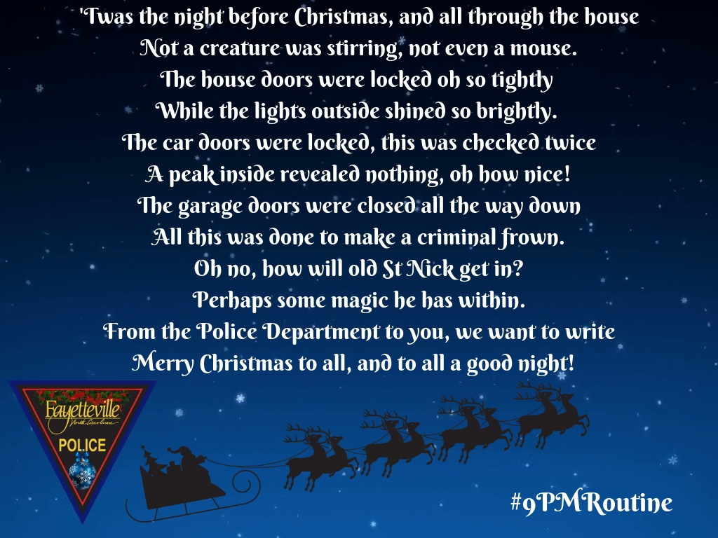 FayettevillePD's tweet photo. Merry Christmas Eve!!!!!  #9PMRoutine #CanDoCity #FayettevillePD https://t.co/nAVqaqDGDv