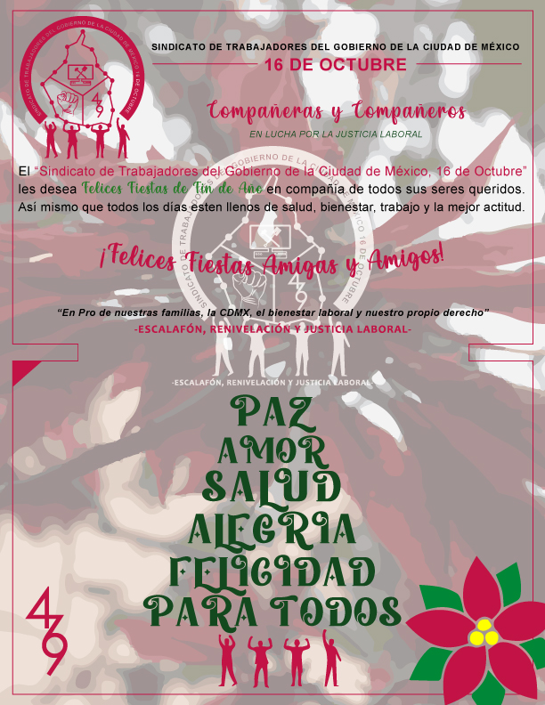 Sindicato16Oct's tweet photo. Que está Noche buena la puedan compartir rodeados de sus seres queridos, que esté llena de bendiciones y salud.
Nuestros mejores deseos "Sindicato de Trabajadores del Gobierno de la Ciudad de México, 16 de Octubre"
¡Feliz Navidad! https://t.co/I7D5euxCrb