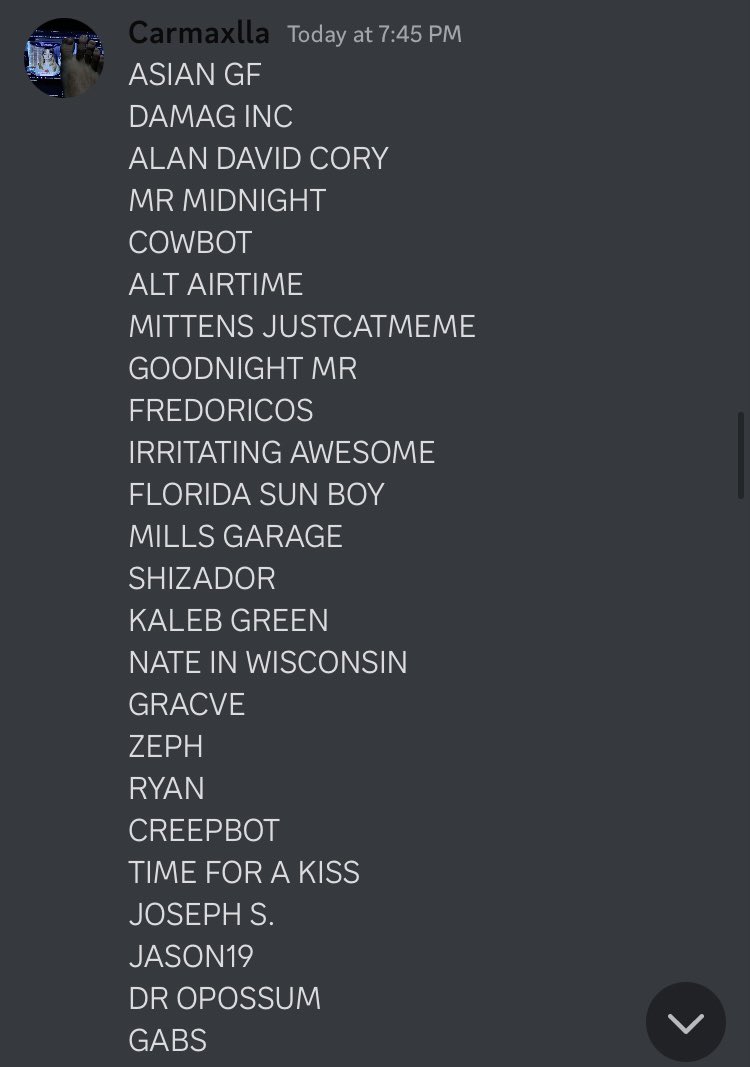 💔😛🥵CARMAXLLA🔫👿🔪 on Twitter: "IF YOUR NAME IS ON THIS LIST I HAVE A ...
