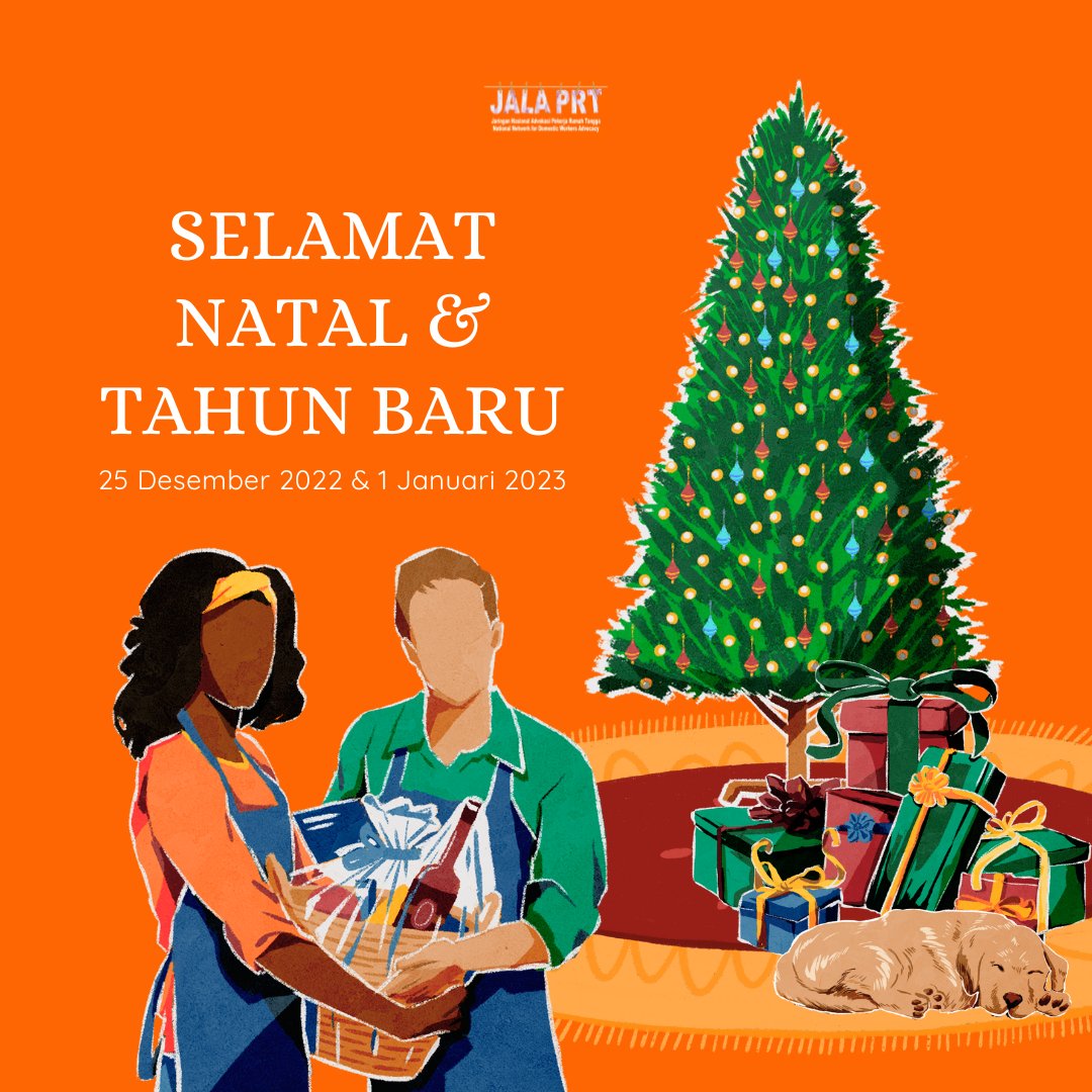 jalaprt's tweet photo. Jala PRT mengucapkan Selamat Natal dan Tahun Baru. Semoga damai natal menyertai dan penuh sukacita.
#JalaPRT #PekerjaRumahTangga #SahkanRUUPPRT #PRTadalahPekerja #Natal #TahunBaru https://t.co/uTnm7NL2rI