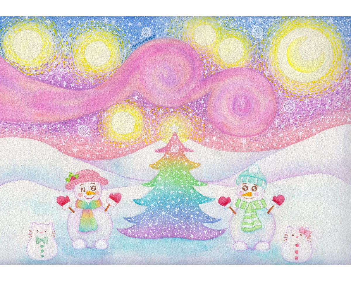 Meowrry Dreamy Christmas! 😘☃️🎄☃️💖🐈🌈🌌🌠🪐✨🌙
.
#watercolor #Christmas2022 #ArtistOfIndonesia #ArtIndo #ArtistOnTwitter #zonakaryaid #イラスト