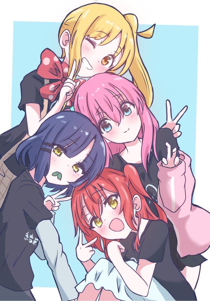 gotou hitori ,ijichi nijika 4girls multiple girls pink hair blonde hair red hair blue hair v  illustration images