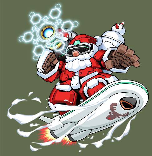 1girl weapon robot christmas solo hat yellow eyes  illustration images