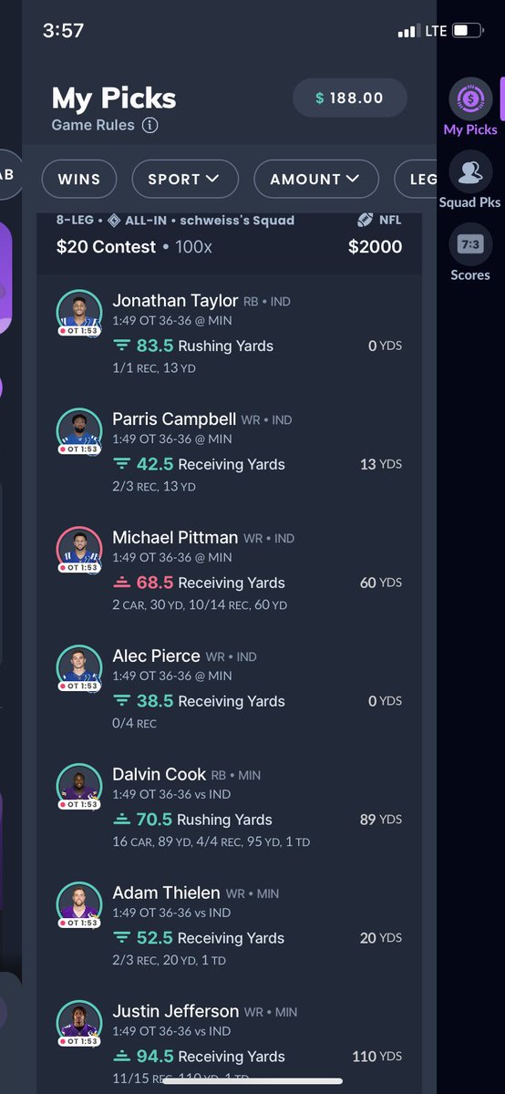 schweiss99's tweet photo. @WPRussek68 Pittman was short 9 yards on my 8-legger last week to win 2 grand.. my heart is with you https://t.co/sKynCR3C0K