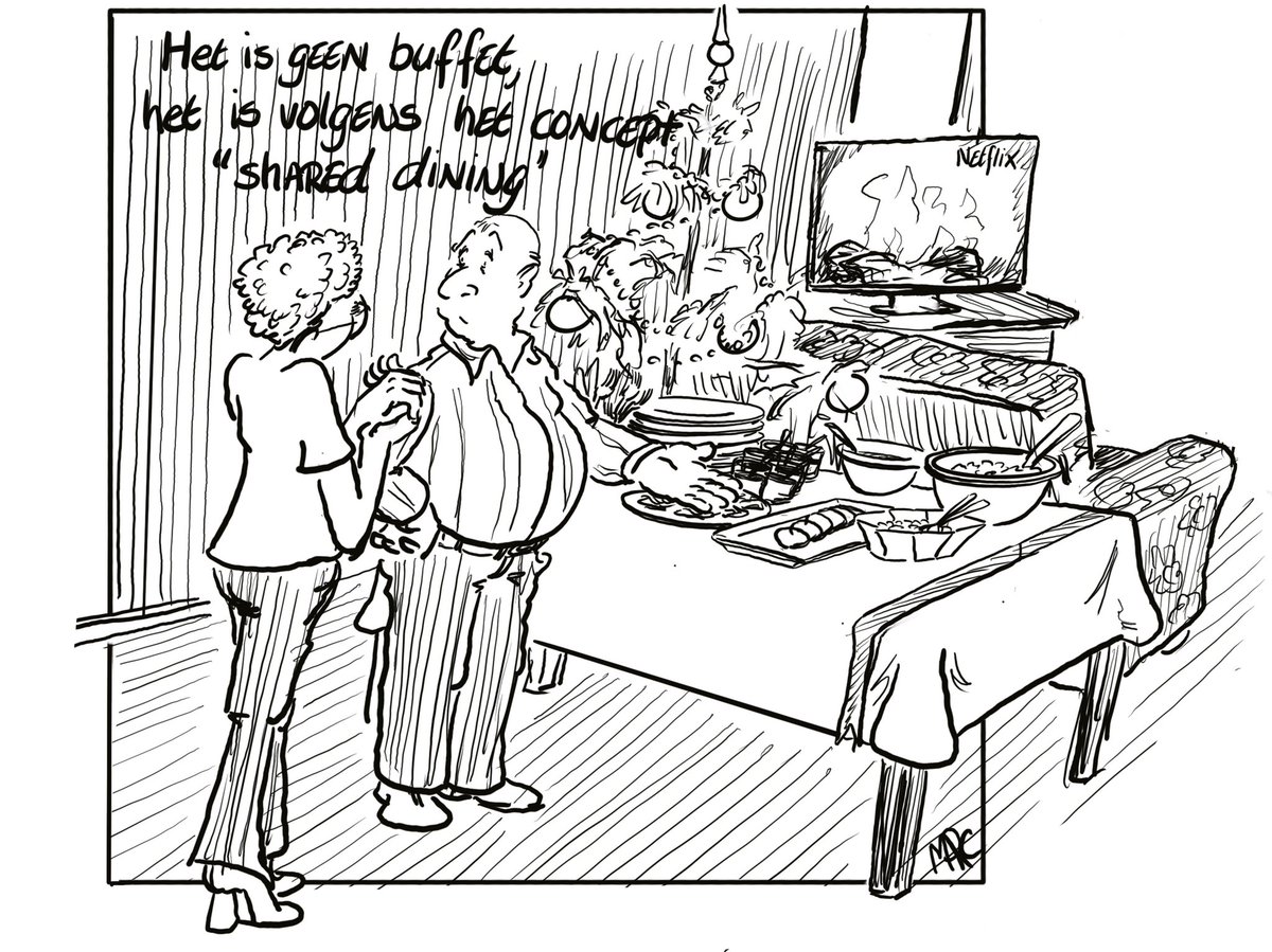 marcjanjanssen's tweet photo. Deze #kerst is #SharedDining de trend voor het #kerstdiner
#DeCartoonVanMarc https://t.co/S4F9LIwew3
