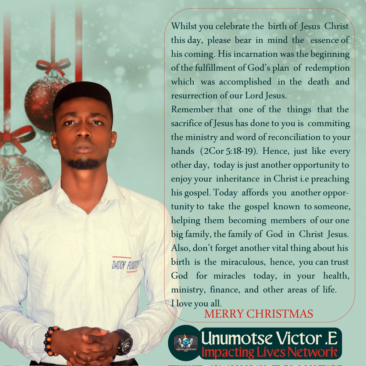 eshioghemhe's tweet photo. Season's Greetings from me to you, family and friends!
Merry Christmas
#OnGod
#Man_of_Influence
#Eshioghemhe https://t.co/PsW1ifykWX