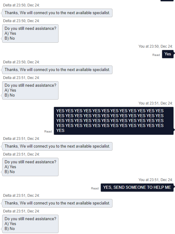 getblonked's tweet photo. .@Delta explain yourselves, I only wanted to make a service request by following your website's step-by-step guide which made me use your chat support. https://t.co/mgtV5XY3GV