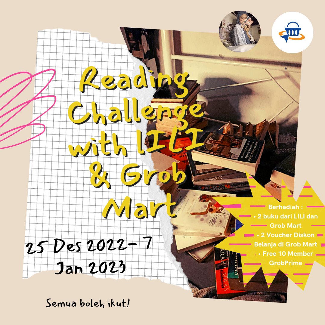 liliniim's tweet photo. 𝙍𝙚𝙖𝙙𝙞𝙣𝙜 𝘾𝙝𝙖𝙡𝙡𝙚𝙣𝙜𝙚 𝙬𝙞𝙩𝙝 𝙇𝙄𝙇𝙄 𝙭 𝙂𝙧𝙤𝙗 𝙈𝙖𝙧𝙩📖

Ayo kita baca buku bareng selama akhir tahun sampe awal tahun depan yuk! 

#ReadingChallengewithLILI #GrobMart #GrobPrime #GrobMartxLILI https://t.co/IYGOveCJA1