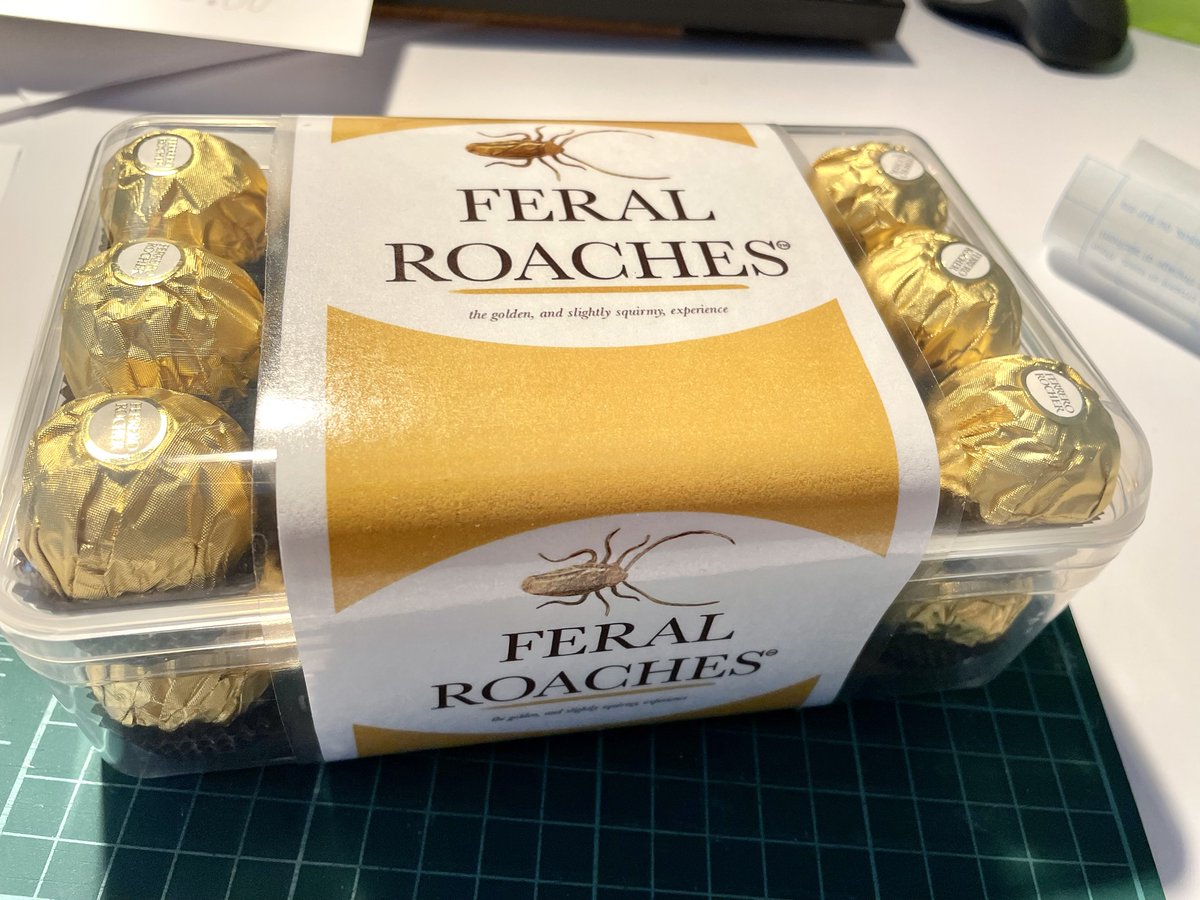 My kid made this to give to her mom for Christmas 😂 

“Monsieur, with these #FeralRoaches  you are really spoiling us!”