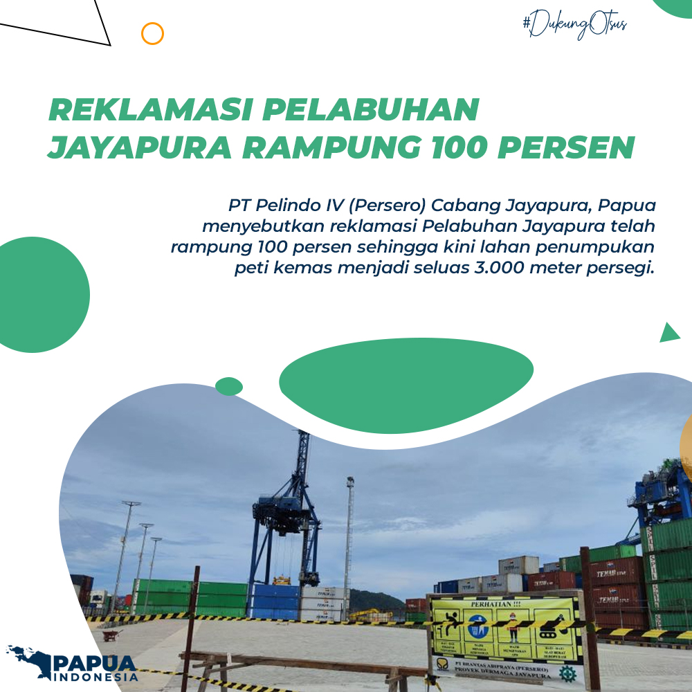 AdityoHidayatu2's tweet photo. PT Pelindo IV (Persero) Cabang Jayapura, Papua menyebutkan reklamasi Pelabuhan Jayapura telah rampung 100 persen sehingga kini lahan penumpukan peti kemas menjadi seluas 3.000 meter persegi. #HolidayShoppingFest #PapuaAman https://t.co/Kdz1BhfT8x