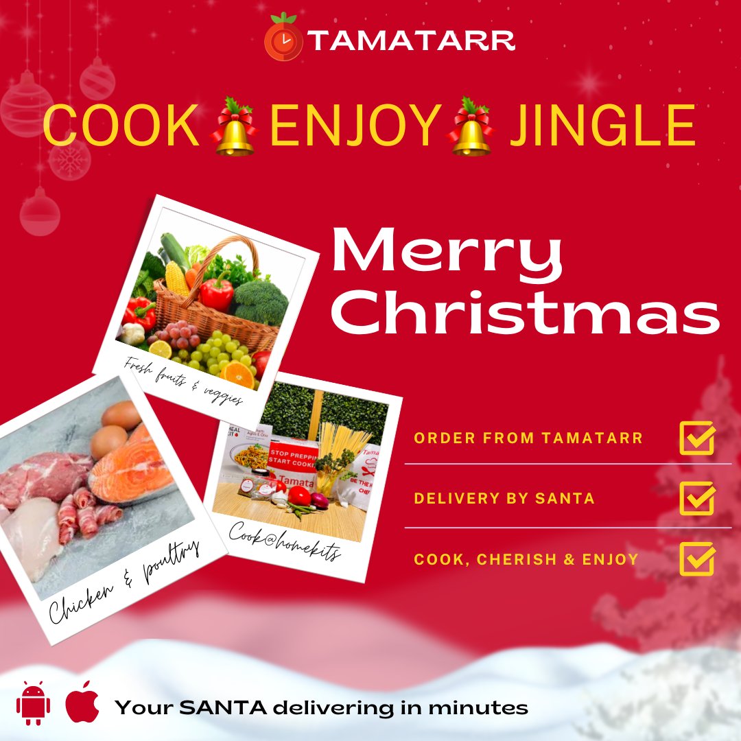 TamatarrApp's tweet photo. 🎄 Christmas 🎄 is always MERRIER with #Tamatarr's #FRESH produce!!
.
.
✨ Wishing you all MERRY CHRISTMAS ✨
.
Order Now &amp; your 🎅 SANTA 🎅 will deliver in minutes.
.
https://t.co/HxUYQY2KQE - android
https://t.co/brbGB4WaUK - ios
.
.
#christmas #merrychristmas #santa https://t.co/7KULIiLSqS