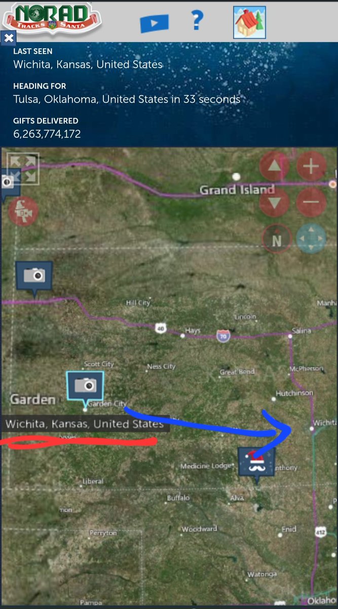 jpbiersmith's tweet photo. Santa is drunk. Missed Wichita by 200+ miles. Garden City is pretty pleased with the miss. #badsanta @NoradSanta https://t.co/jxbudyaM7T