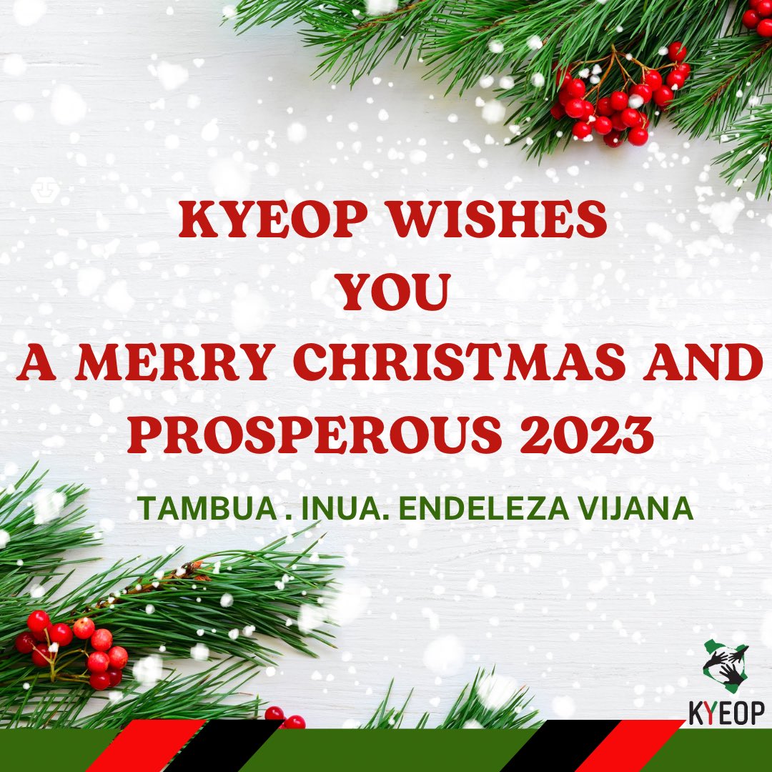 The KYEOP Project Coordinating Unit (PCU) wishes all stakeholders a Merry Christmas and prosperous 2023. May this season bring you good cheer and laughter. #TambuaInuaEndelezaVijana @AugustineMayabi @nita_kenya @MSEA_Kenya @lmis_ke @SDY_Ke