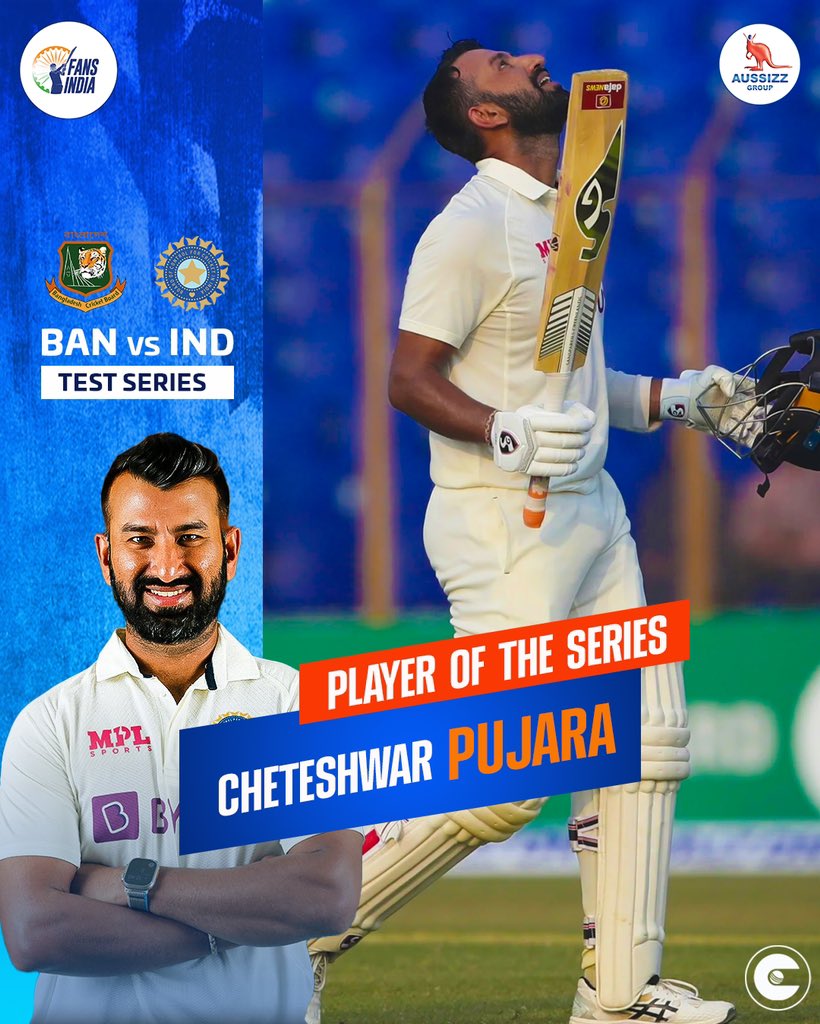 FIndiaofficial's tweet photo. As they say Class is permanent. ✅
Congratulations @cheteshwar1 on being the best player of the series. 🏏🇮🇳

#BanvInd #Cricket #Bangladesh #India #FansIndia @circleofcricket https://t.co/QHYu8eCTHA