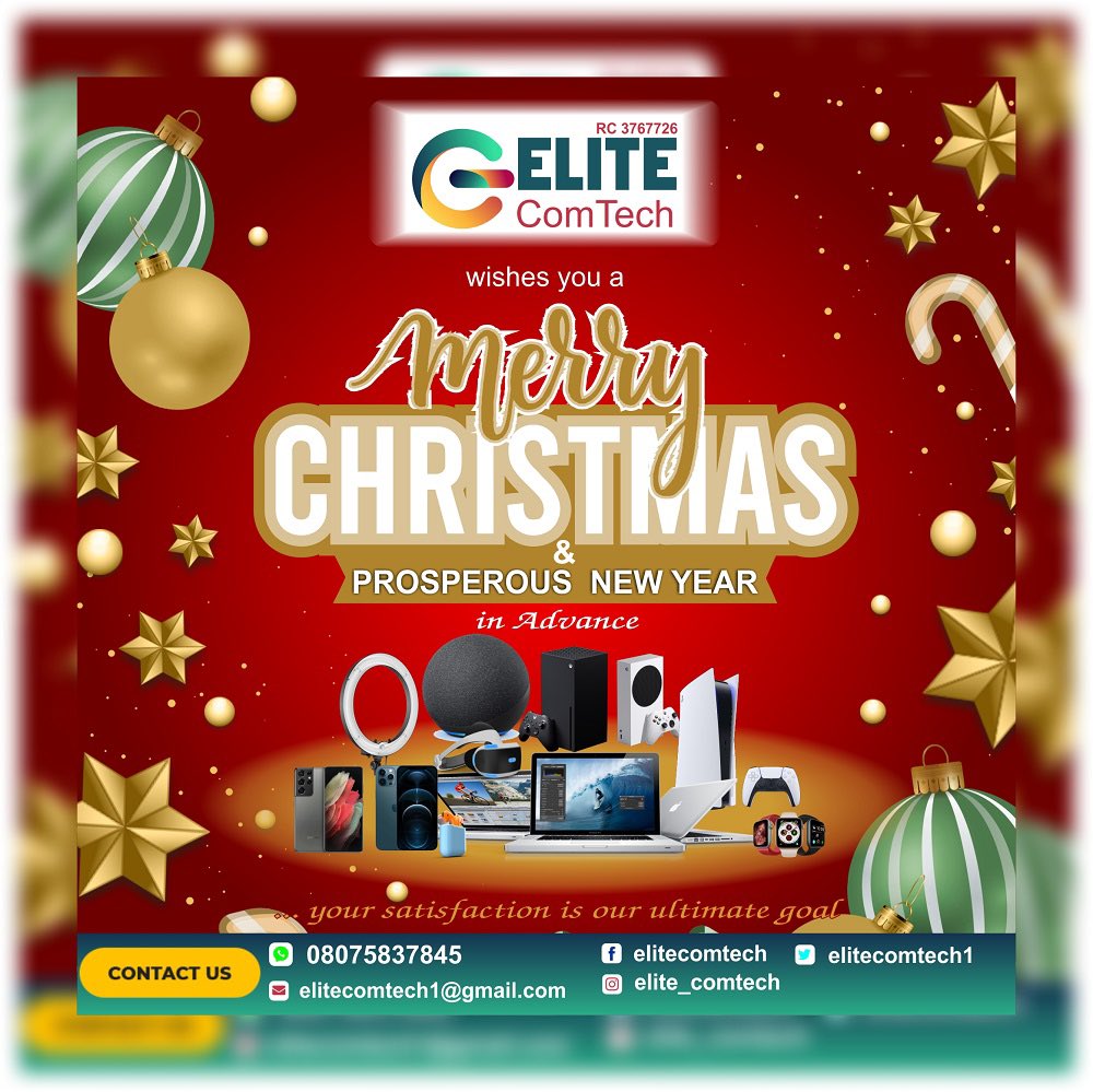 elitecomtech1's tweet image. Merry Christmas &amp;amp; a prosperous new year in advance. #EliteComTech #EliteGadgets #MerryChristmas #TeamElite