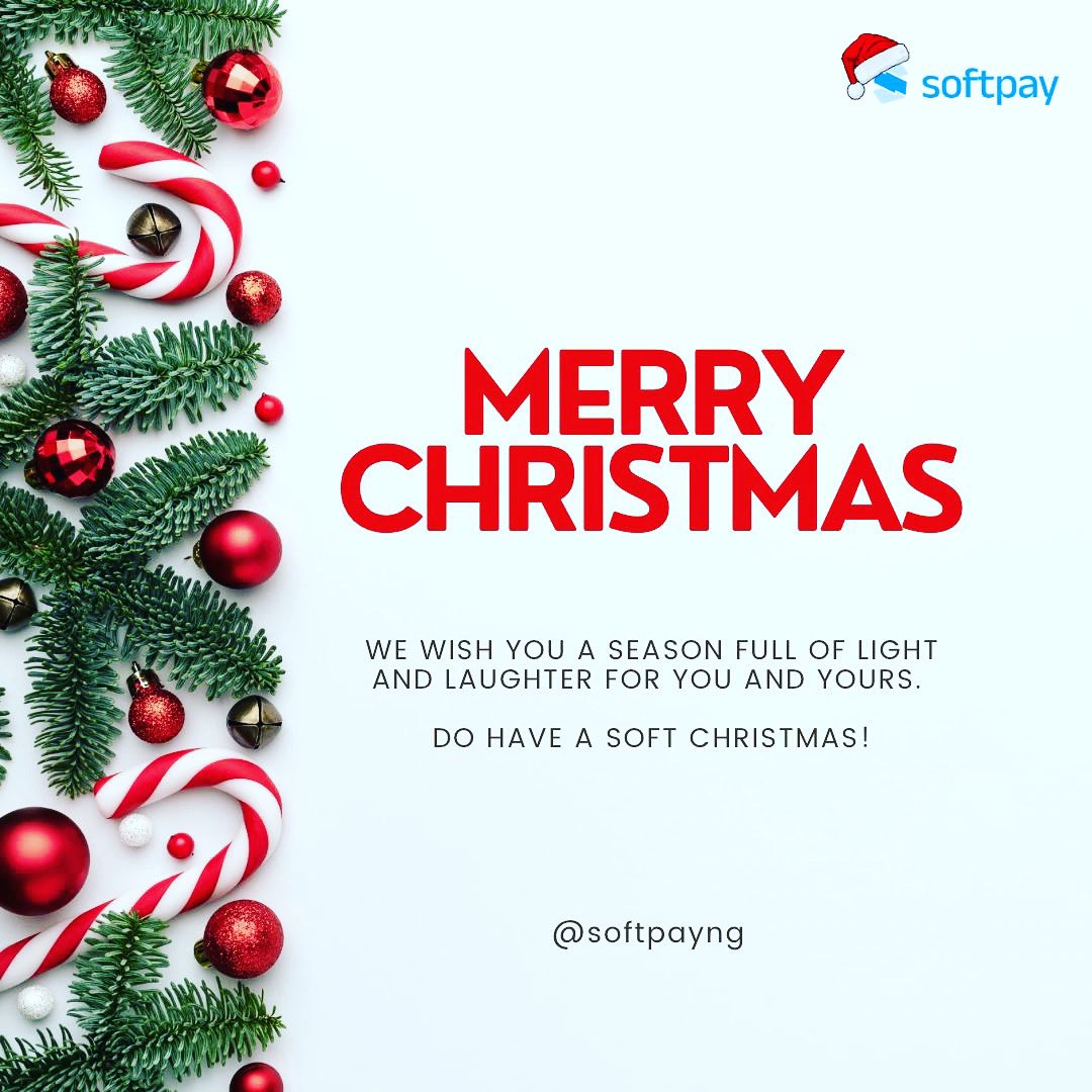 SoftPAYng's tweet photo. Happy holidays from all of us at SoftPAY! We wish you and your loved ones a soft and cozy holiday filled with laughter, love and joy.
Merry Christmas ππ
#merrychristmas #asoftchristmas #softpay #softalliance #christmas https://t.co/ICooYdU40S