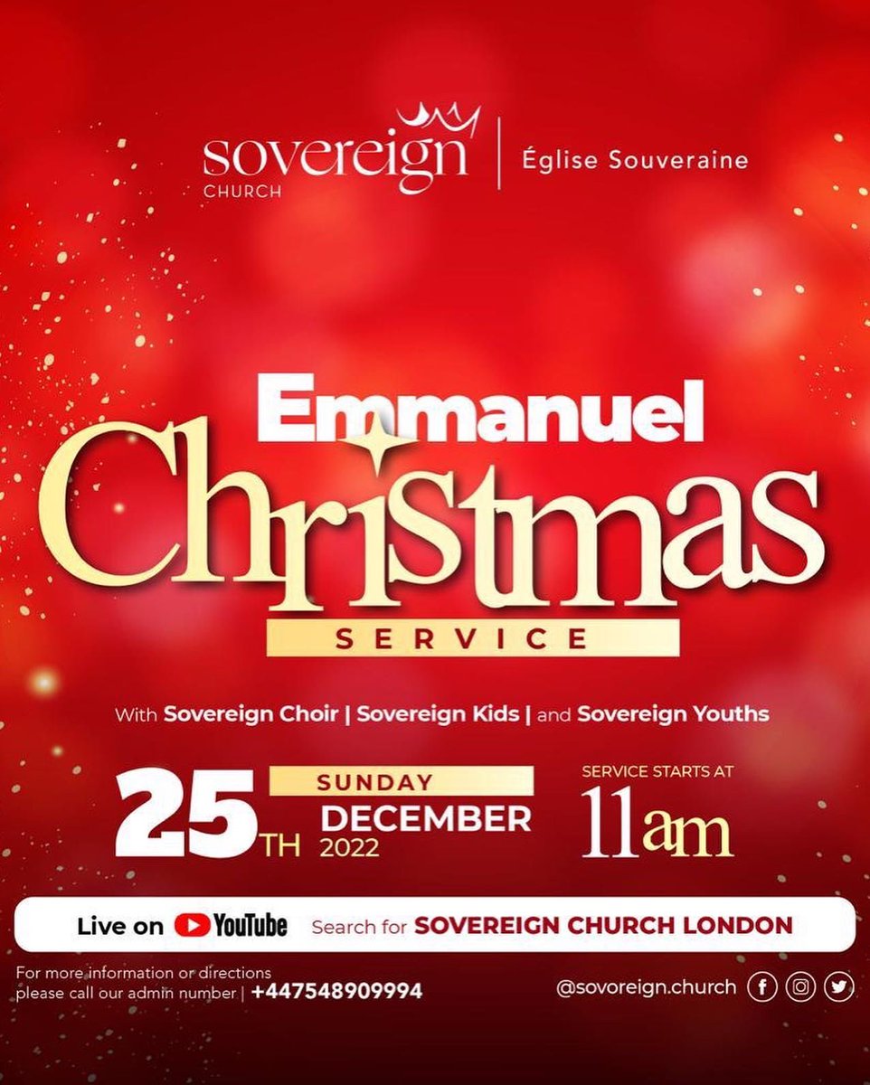 SovereignChu1's tweet photo. MERRY CHRISTMAS FROM SOVEREIGN CHURCH FAMILY TO YOURS! 🎄❤️

Remember; Jesus is the reason for the Season ✨

Tune in for our CHRISTMAS SERVICE at 11AM. 

📍: online - Search Sovereign Church London
🗓️: TODAY 🎄
⏰: 11AM

⛄️❄️🎄💫

#christmas #xmas #merrychristmas #love https://t.co/nvOI8FOT6X