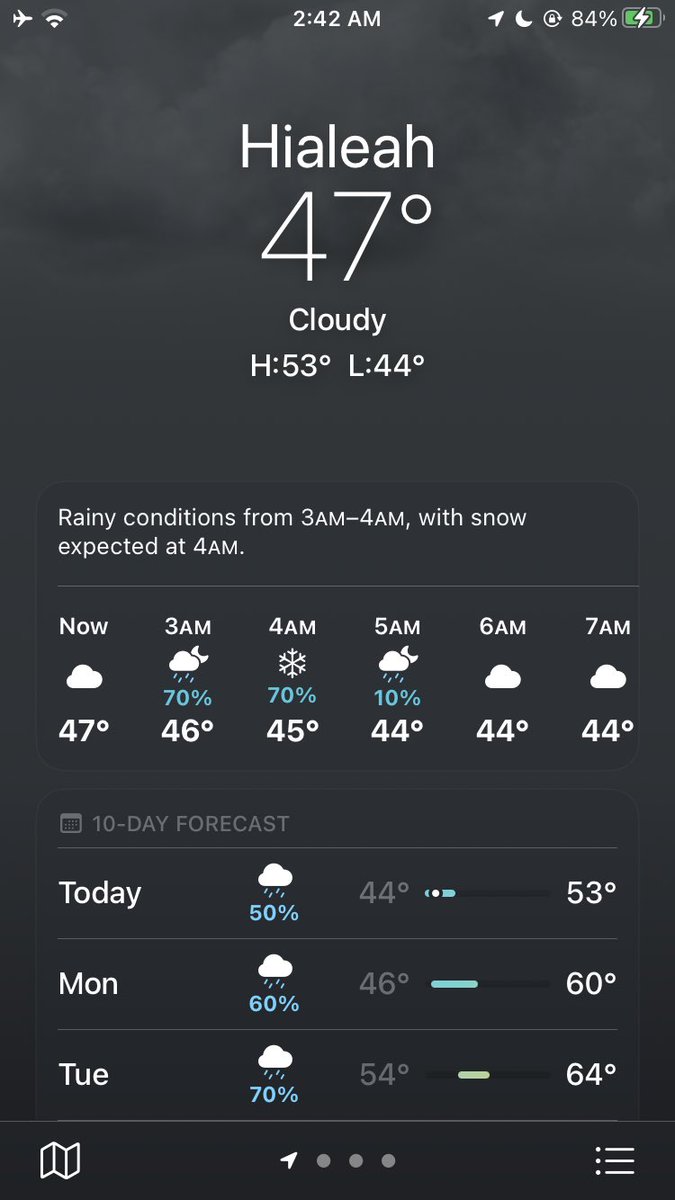 3li3z3's tweet photo. This can’t be real lmaooo 70% snow in Miami yuh right 💀 https://t.co/l4Xrjc23Kk