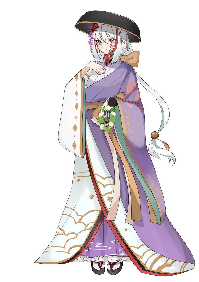 solo 1girl japanese clothes kimono long hair full body white background  illustration images