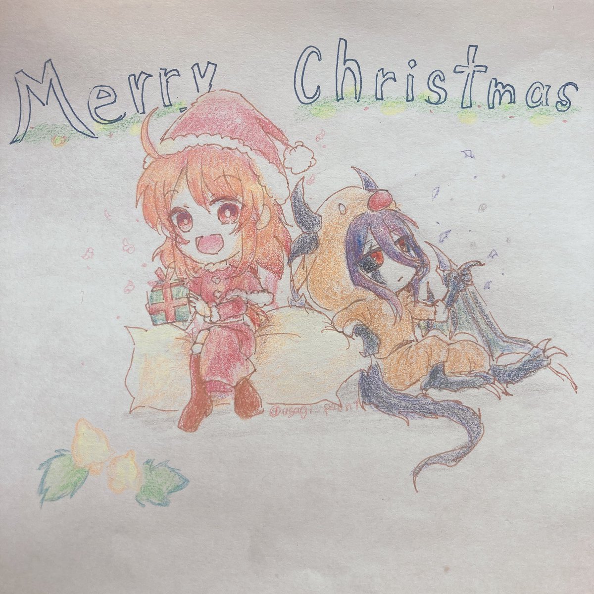 asagi_Paint's tweet photo. メリークリスマス🎄
今年出来たオリキャラをクリスマス使用で描いてみた！

来年になるかもだけど、今いるオリキャラ達をあげたいな…。
 #オリキャラ
 #アナログイラスト 
  #イラスト練習中 
 #イラスト好きな人とつながりたい https://t.co/yD6ddIS9LY
