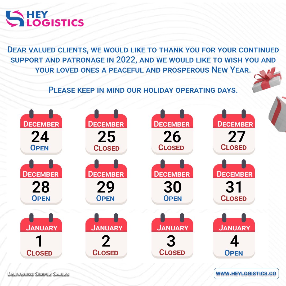 HEYLogistics's tweet photo. Wishing you and your loved ones a Merry Christmas &amp; Happy Holiday 🎄🎁 

#heylogistics https://t.co/QmD2ZvjQzx
