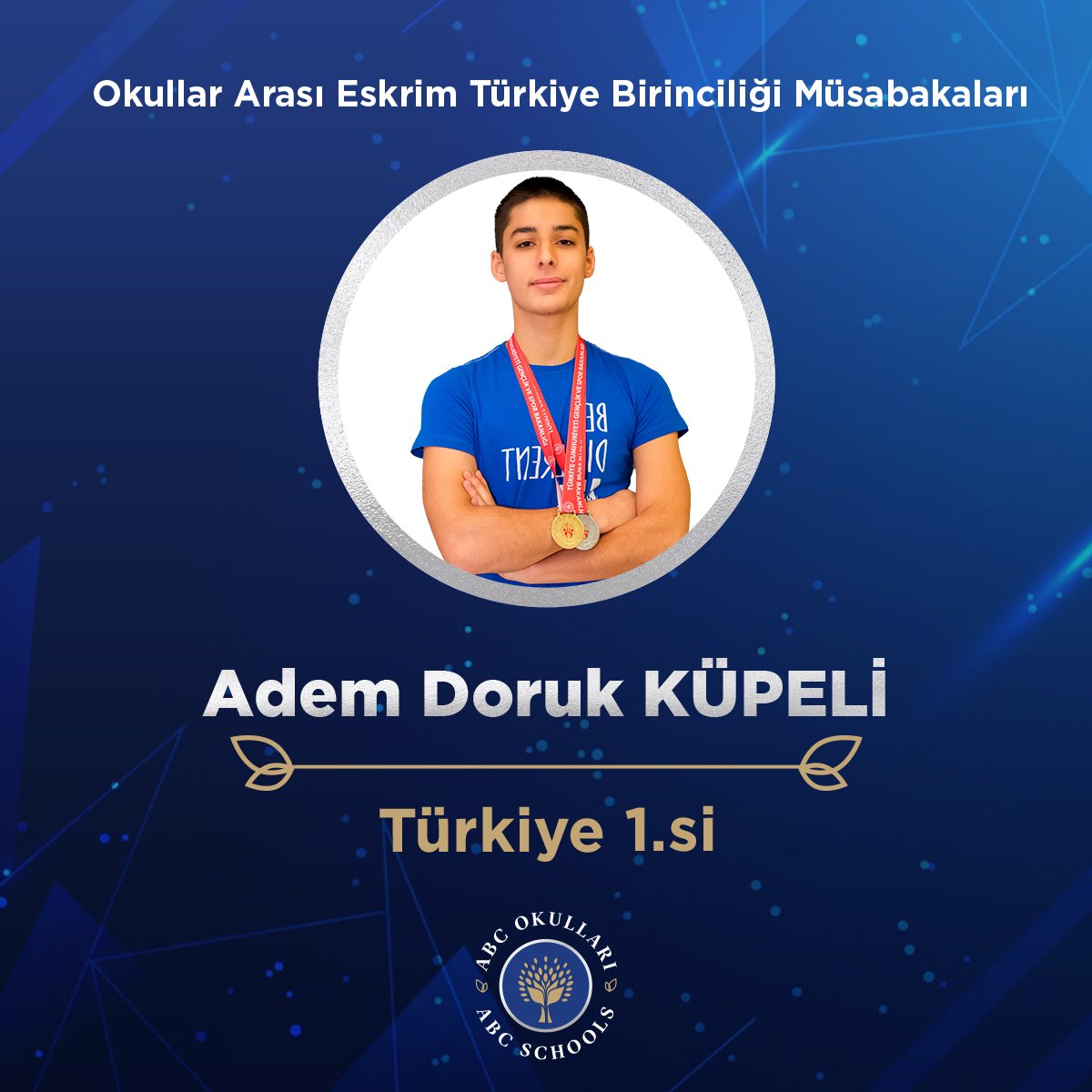 abcokullari's tweet photo. Okullar Arası Eskrim Türkiye Birinciliği Müsabakalarında Anadolu Lisesi öğrencimiz Adem Doruk KÜPELİ kılıç kategorisinde Türkiye https://t.co/aYj8T6cNcf olmuştur. Öğrencilerimizi tebrik eder, başarılarının devamını dileriz.
#ABCWorldScools #abcokulları https://t.co/nzc7EyIBbV
