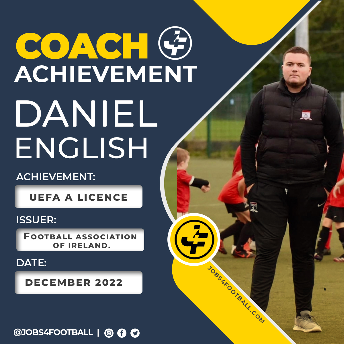 Jobs4football's tweet photo. Coach Achievement 🎉
Congratulations to Director of Football at @corduffFC @danielmjenglish on achieving the UEFA A Licence qualification via the @FAIreland.
#jobs4football #footballjobs #FAI #UEFAA #coachachievements #coachprofile #ireland https://t.co/a9FYQOCRUq