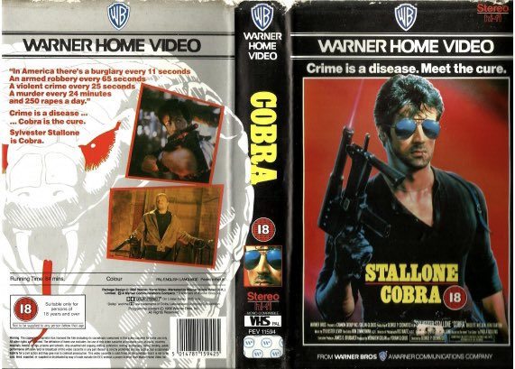 Original rental Vhs artwork of the film #Cobra starring Sylvester Stallone and directed by George P. Cosmatos  #Tbt #artwork #bluray