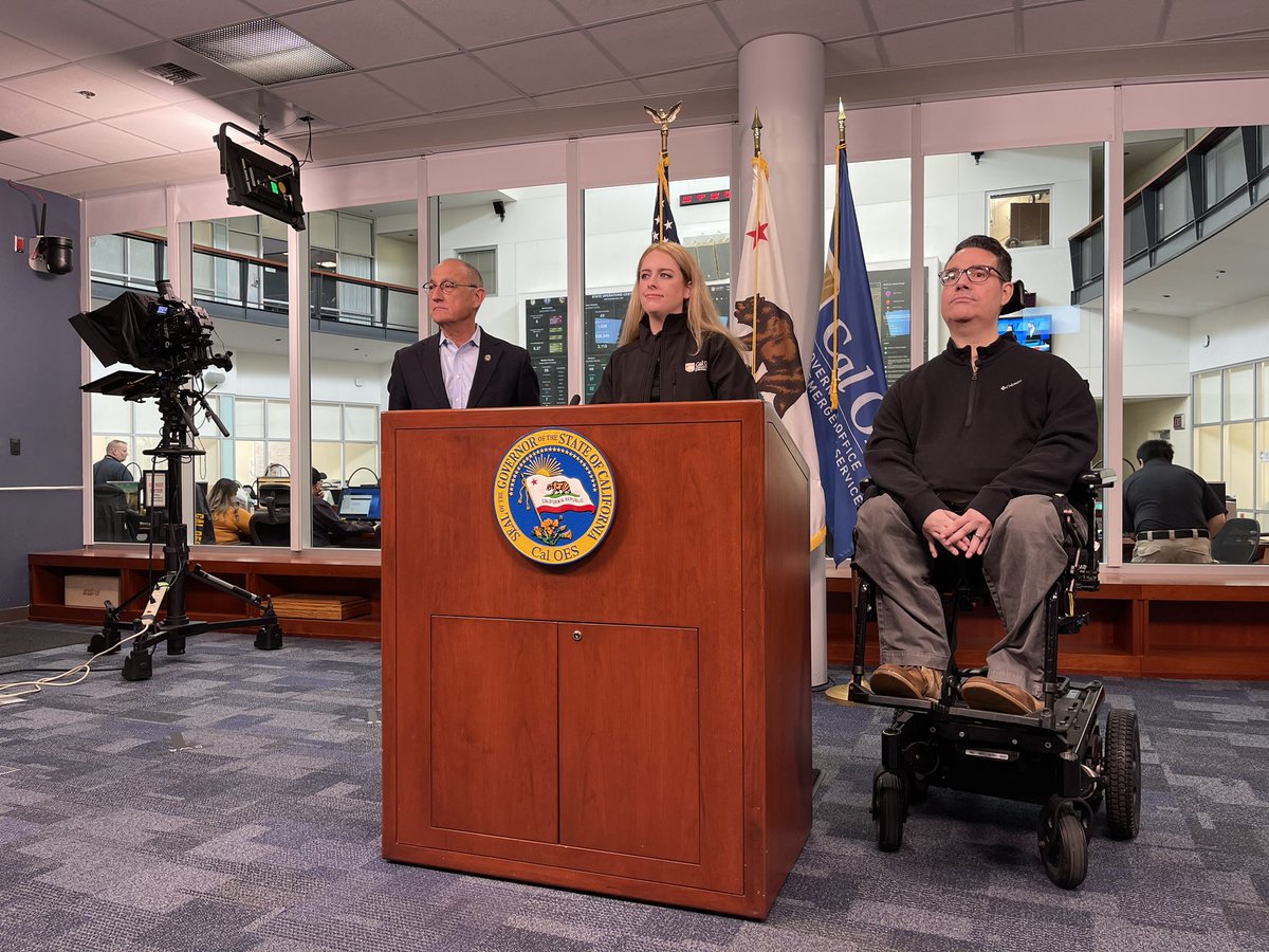 ZavalaA's tweet photo. A historic moment at @Cal_OES , where California emergency management officials and state leaders are giving the first ever press conference entirely in Spanish. 

This is in response to recent storms that have slammed the state, with more expected to come this week. https://t.co/6AbMzOVN4D
