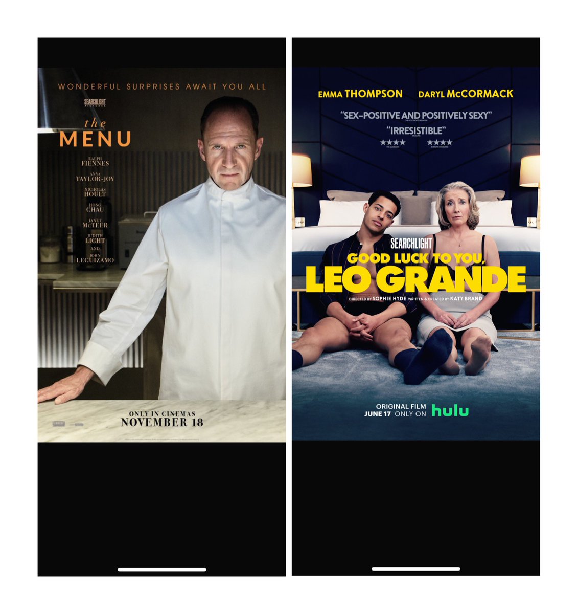 I was lucky enough to watch two great movies this week, which I would encourage my friends to watch too! Ralph Fiennes and Emma Thompson are just sublime; definitely among the best of their generation! I loved #TheMenuFilm and #GoodLucktoYouLeoGrande 👌👌