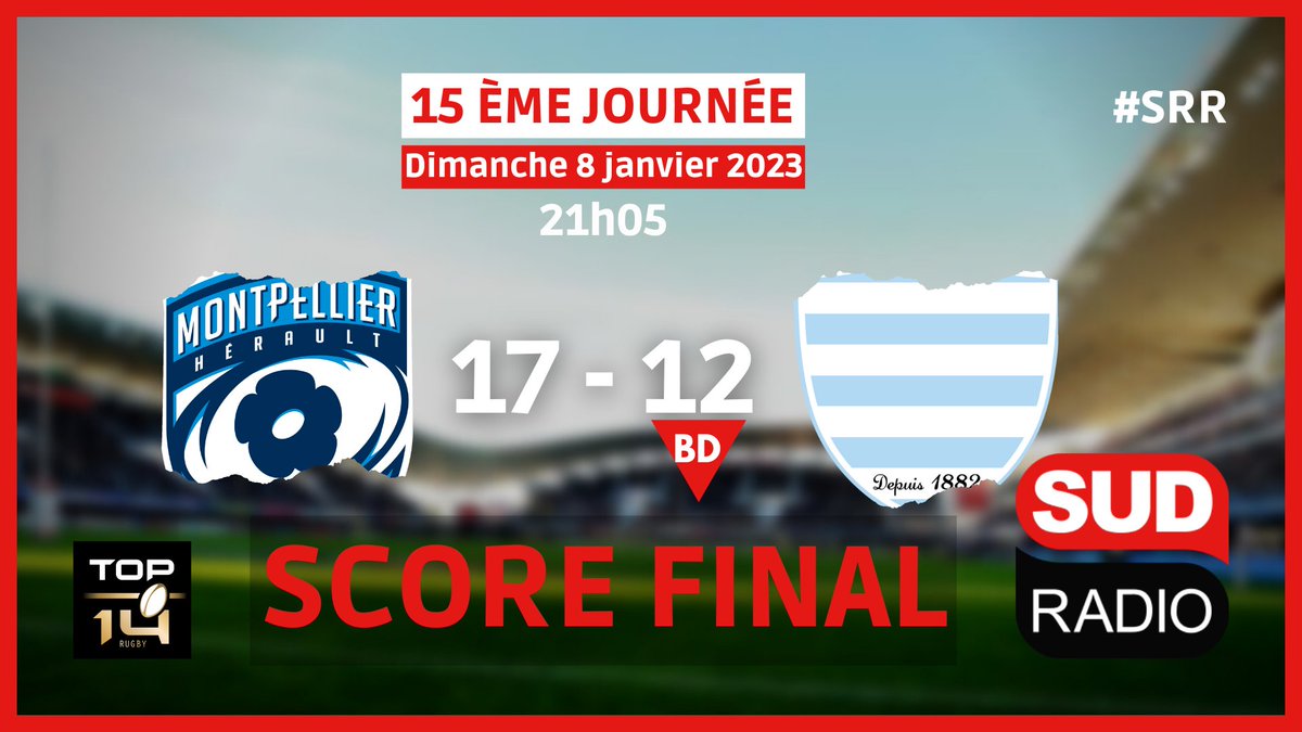 SudRadioRugby's tweet photo. 🏉#SRR - @top14rugby - #MHRR92
🚨C'est terminé au #GGLStadium !
😳Le @MHR_officiel s'est fait peur en fin de rencontre mais s'impose face au @racing92
https://t.co/pomPa0w0AD https://t.co/XDdPCoaWpr