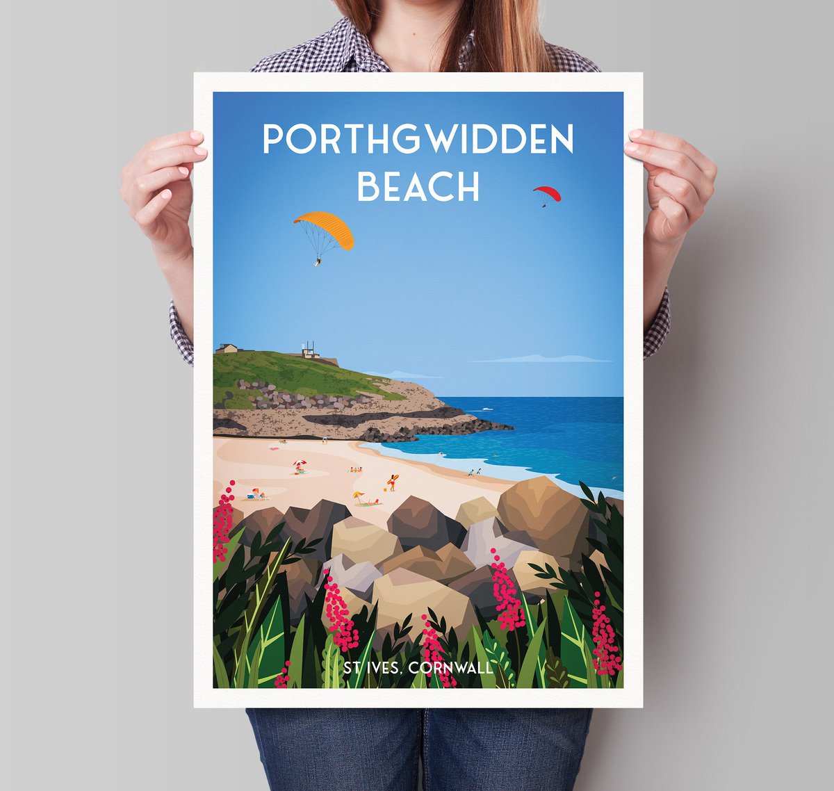 Porthgwidden Beach Print -St Ives - Cornwall - England Travel Poster - Home Decor - Travel Gift etsy.me/3GLGxi9 #porthgwidden #stives #cornwall #cornwallart #porthgwiddenbeach #porthgwidden