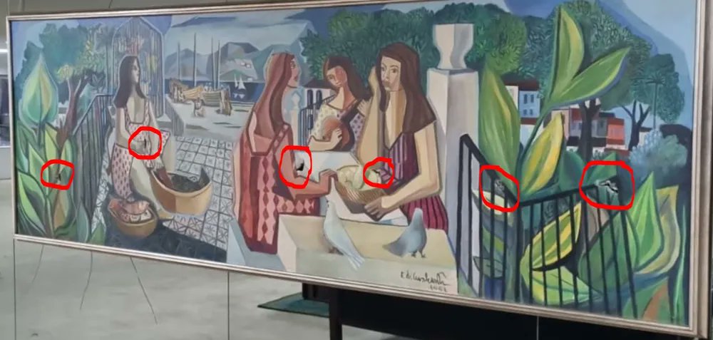 lubrio's tweet photo. Daños al cuadro "Las Mulatas" de Emiliano Di Cavalcanti, en el Palacio de Planalto en Brasilia, Brasil, por parte de los bolsonaristas https://t.co/KA8n8xL9Zk