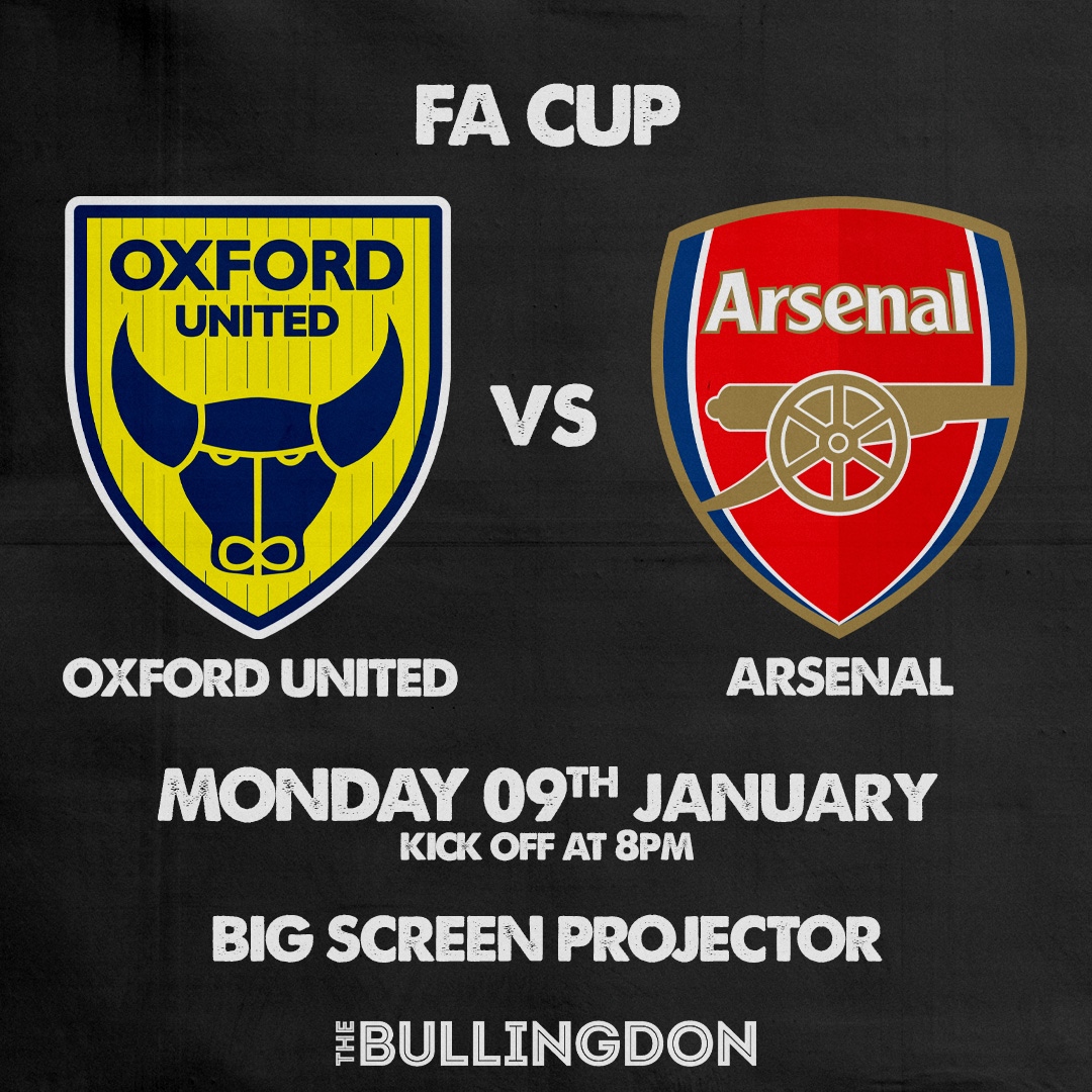 We'll be cheering on <a href="/OUFCOfficial/">Oxford United</a> tomorrow as they take on <a href="/Arsenal/">Arsenal</a> | Could there be an upset on the cards?! 👀

Kick off at 8pm | Big screen projector
The best place on Cowley Road to catch all the action

#football #facup #thebeautifulgame #oxford #discoveroxford