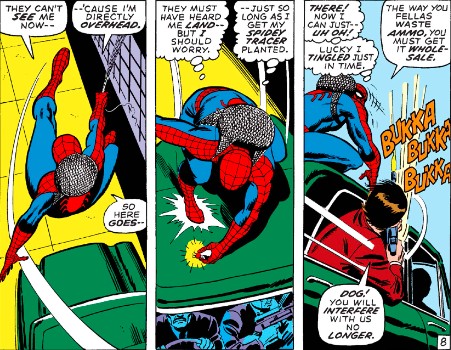 MarvelADay's tweet image. #MarvelADay #ASM95 Spidey Bomb-Disposal at your service! He manages to explode the bomb out of harm's way and is now in pursuit of the terrorists. If you're wondering, those are Peter's civvies in the pouch on his back... - VA